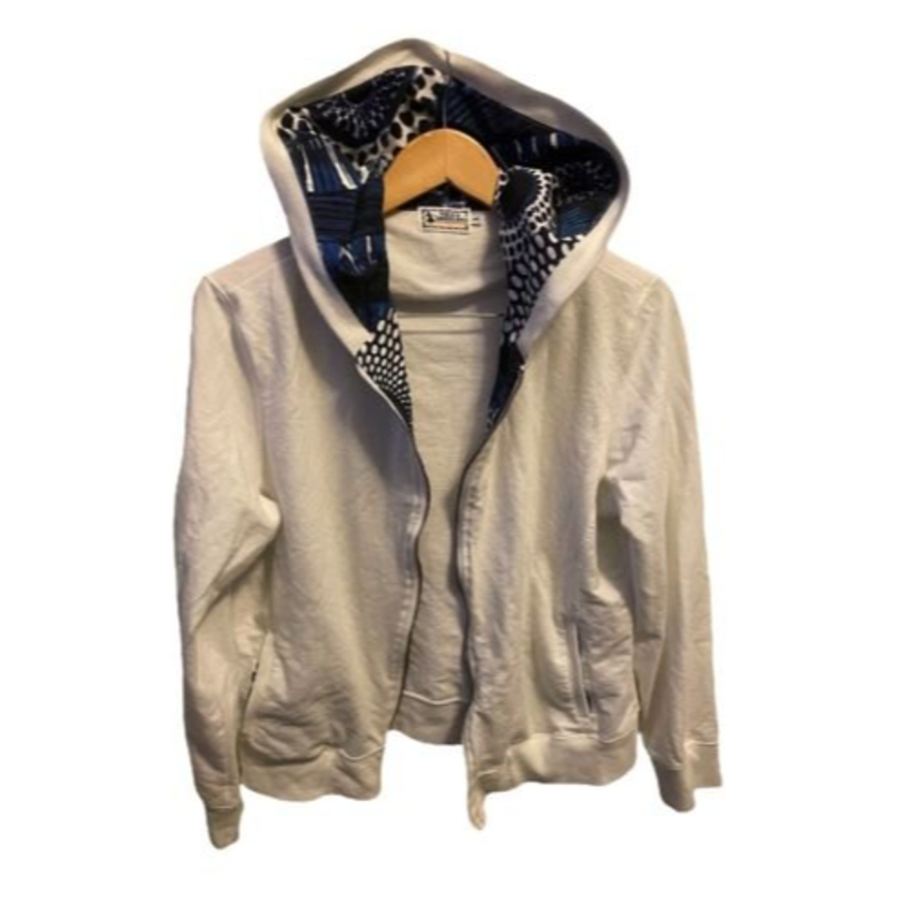 Nilla Shields Lululemon Athletic Full Zip Jacket White Blue Pattern Size Large